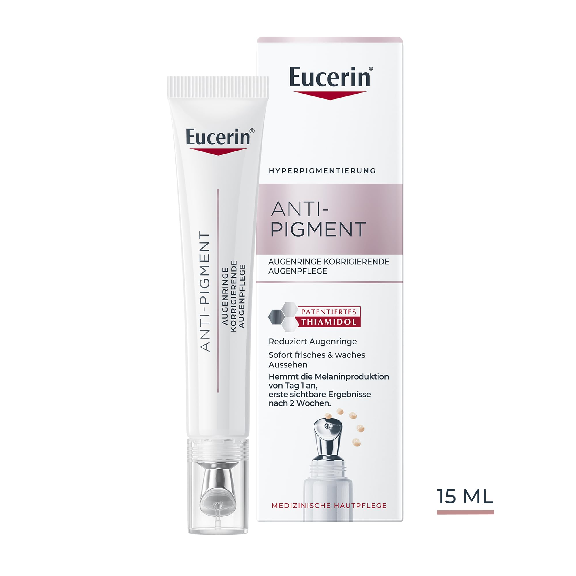 Eucerin Anti-Pigment Augenringe Korrigierende Augenpflege 15 ml, Augencreme reduziert Augenringe und Schwellungen, kühlende Formel mit Thiamidol und Hyaluronsäure für ein frisches Aussehen