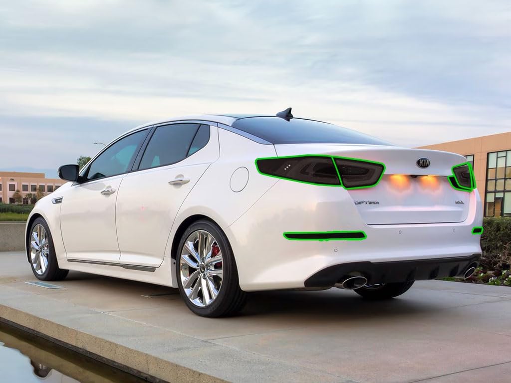 Rvinyl Tail Light Pre Cut Film Tint Cover Kit in Blackout Smoke Compatible with Kia Optima 2014-2015 - Adhesive Backs