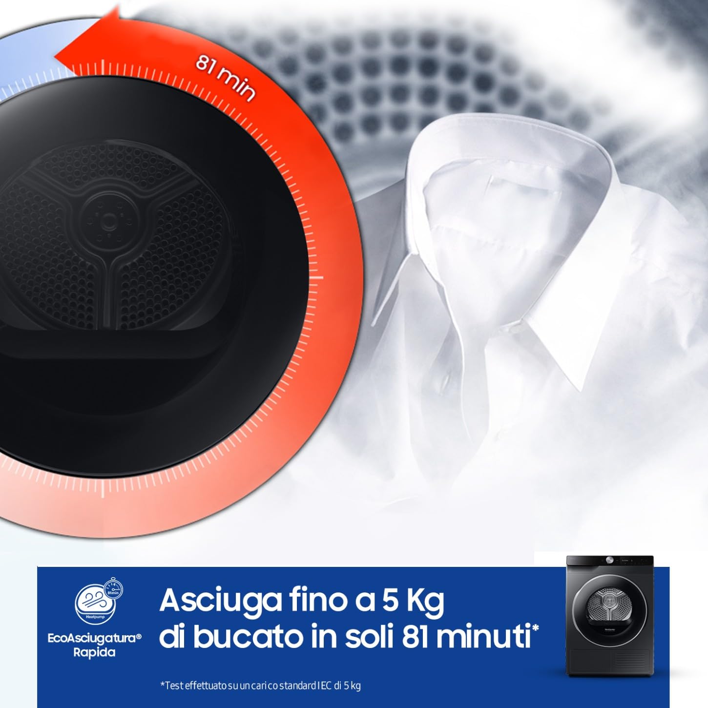 Samsung Asciugatrice Ai Control F-DT90DG68LB3M, 9 kg, Pompa di Calore, Wifi, QuickDrive, AI Dry, Sensore Optimal Dry, Display AI Control, 3 Mesi Garanzia Extra, Carica Frontale, 60L x 85H x 60P cm