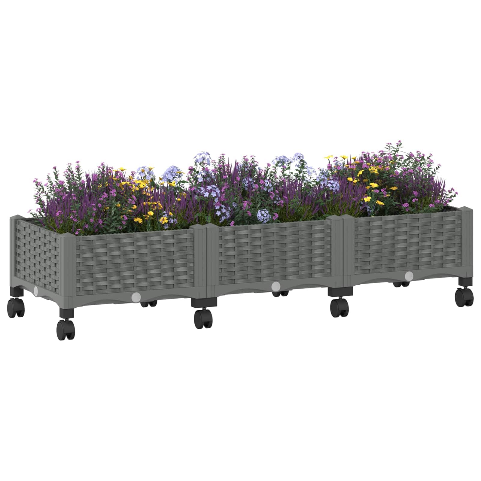 Gecheer Gartenpflanzer mit Rädern, Pflanzkübel aus PP Kunststoff mit Rollen, 120 x 40 x 33 cm, für Terrasse Balkon Garten