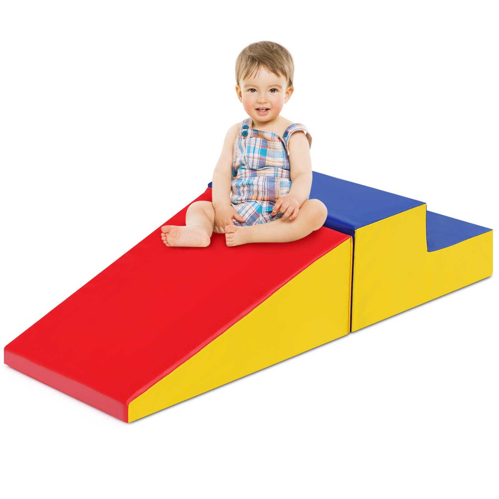 GYMAX Juego de 2 Piezas de Construcción Blanda, Bloques de Construcción de Espuma para Niños para Jugar y Escalar, Bloques Grandes de Espuma Multicolor para Casa, Jardín de Infancia (Amarillo+Rojo)