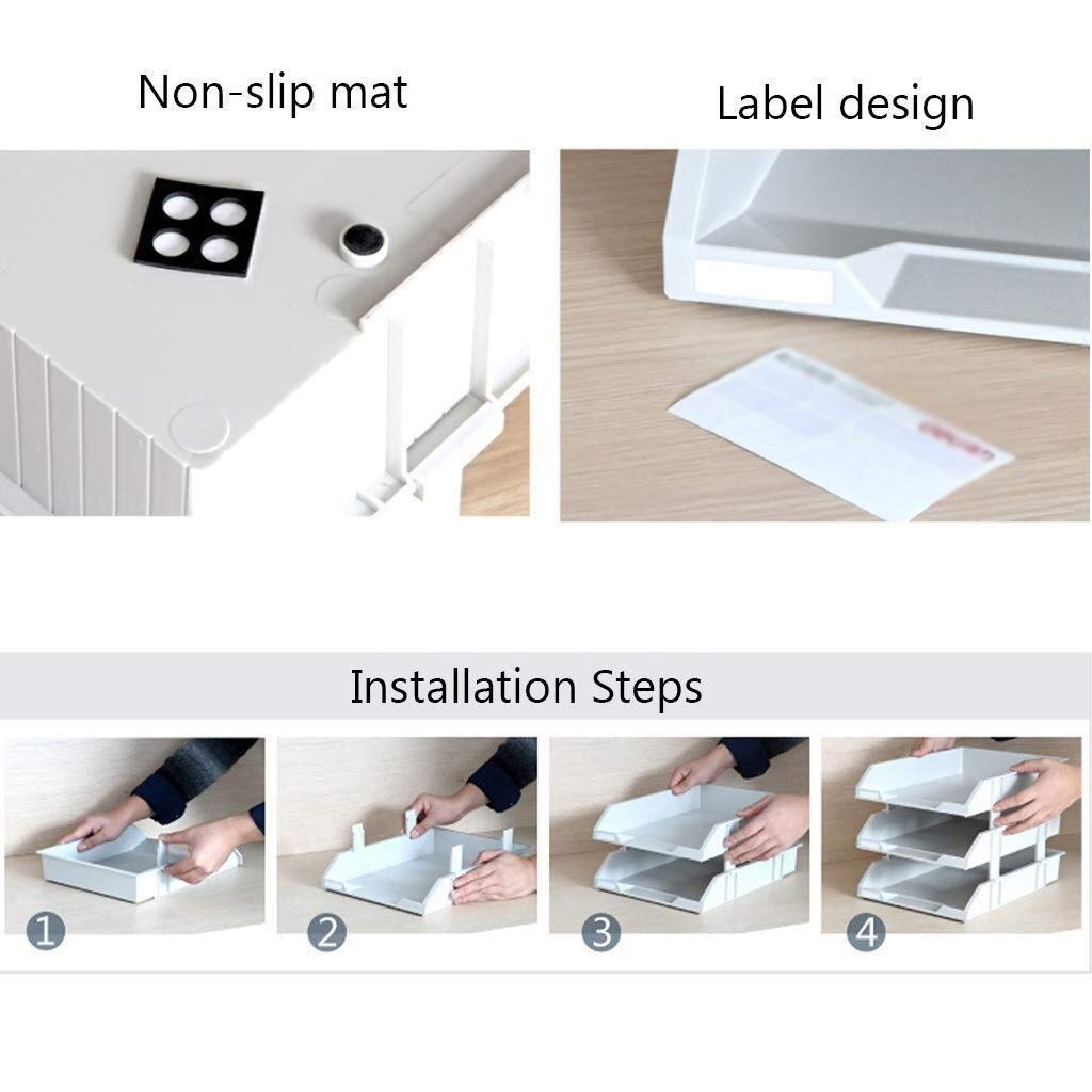 Bandejas apilables de plástico para organizar cartas de escritorio para documentos de escritorio y almacenamiento de papel, soporte de archivos de carga frontal