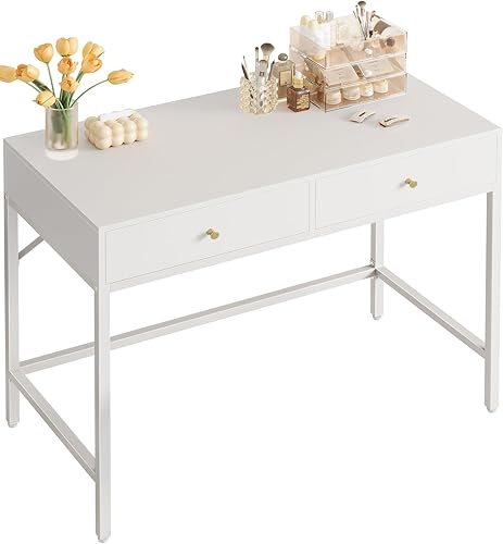 SUPERJARE Escritorio de tocador con cajones, escritorio de computadora de 47 pulgadas, escritorio de oficina en casa, tocador de maquillaje para