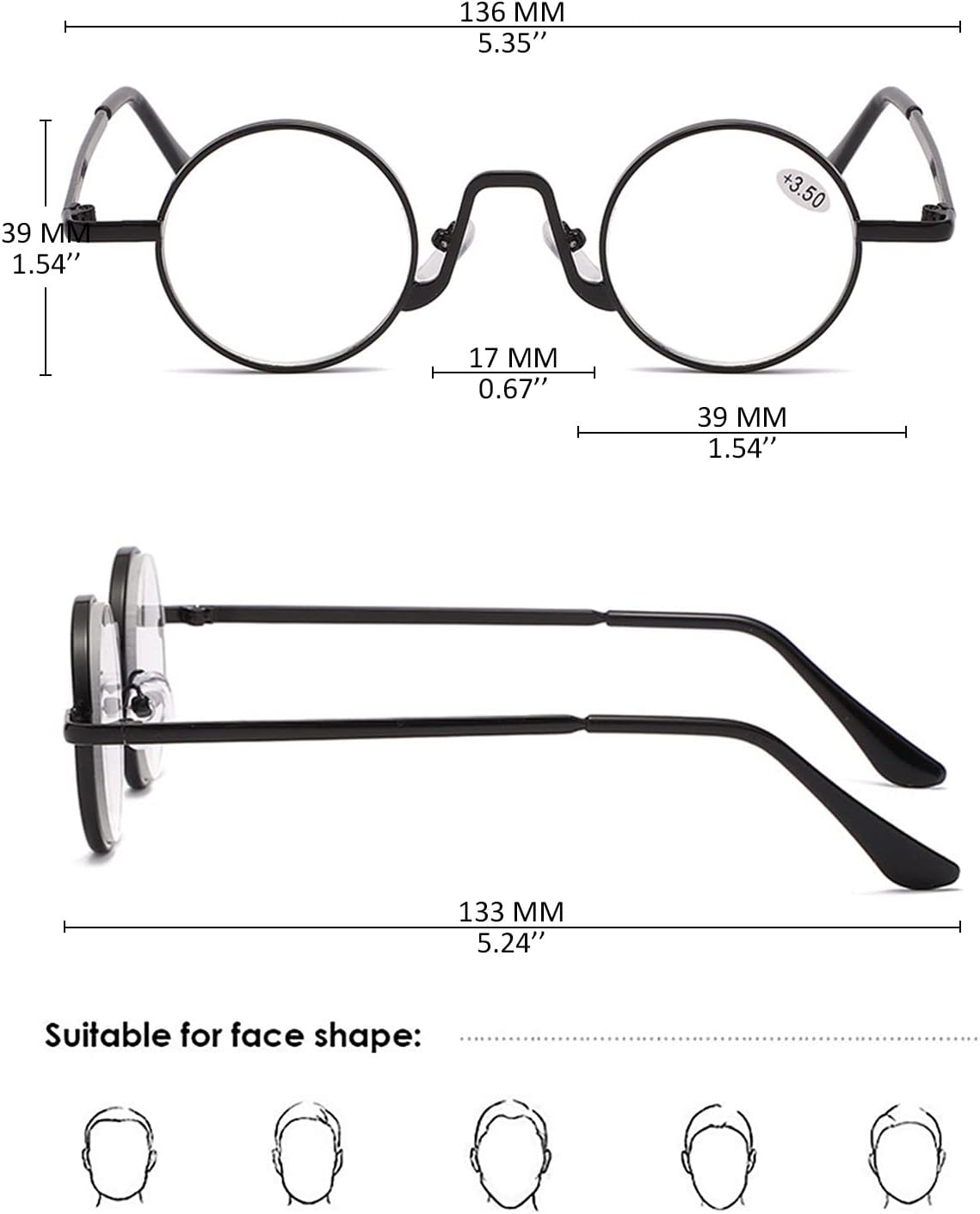 KOOSUFA Small Round Reading Glasses Blue Light Blocking for Women Men Retro Metal Eyeglasses Computer Readers Eyewear