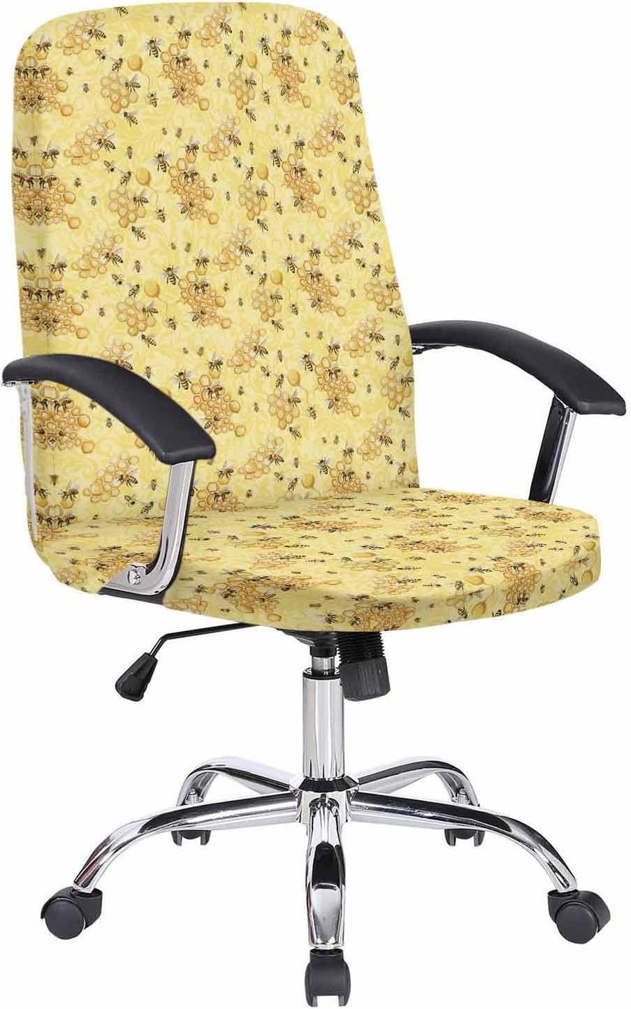 DecorLovee Yelow Summer Bee Office Chair Covers Stretchable Computer Gaming Chair Cover, Watercolor Honey Bee Universal Desk Chair Covers Removable Rotating Chair Slipcover with Zipper, L