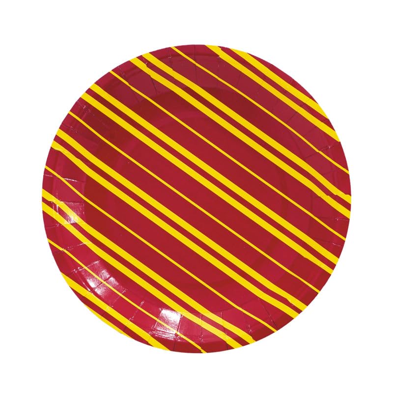 Genérico Platos Desechables Tema Hechicero, 23 cm, Rayas Rojo y Amarillo, Juego de 8 (Platos)