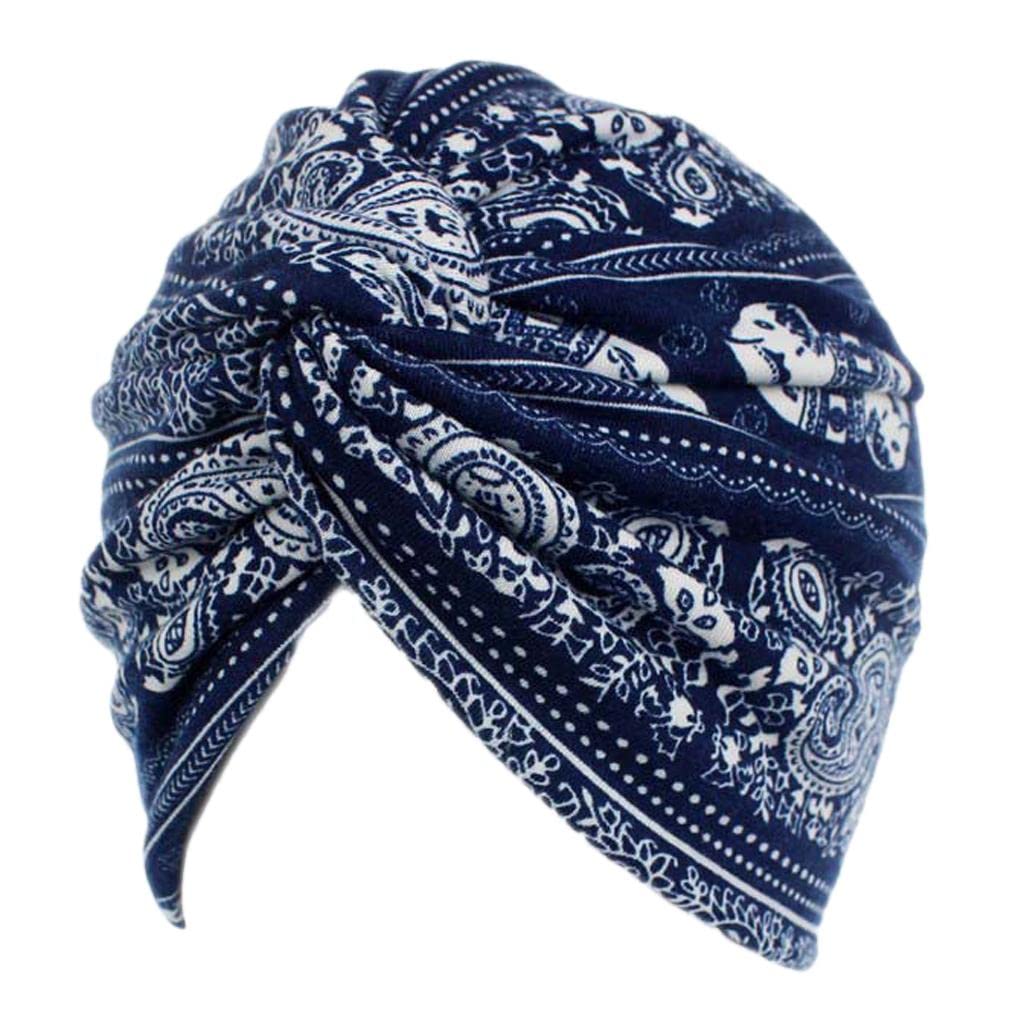 Women Cotton Turban Head Wrap Chemo Hair Loss Sleep Cap Navy Blue Elephant| Hats| Womens Accessories |Clothing Shoes &-image-38