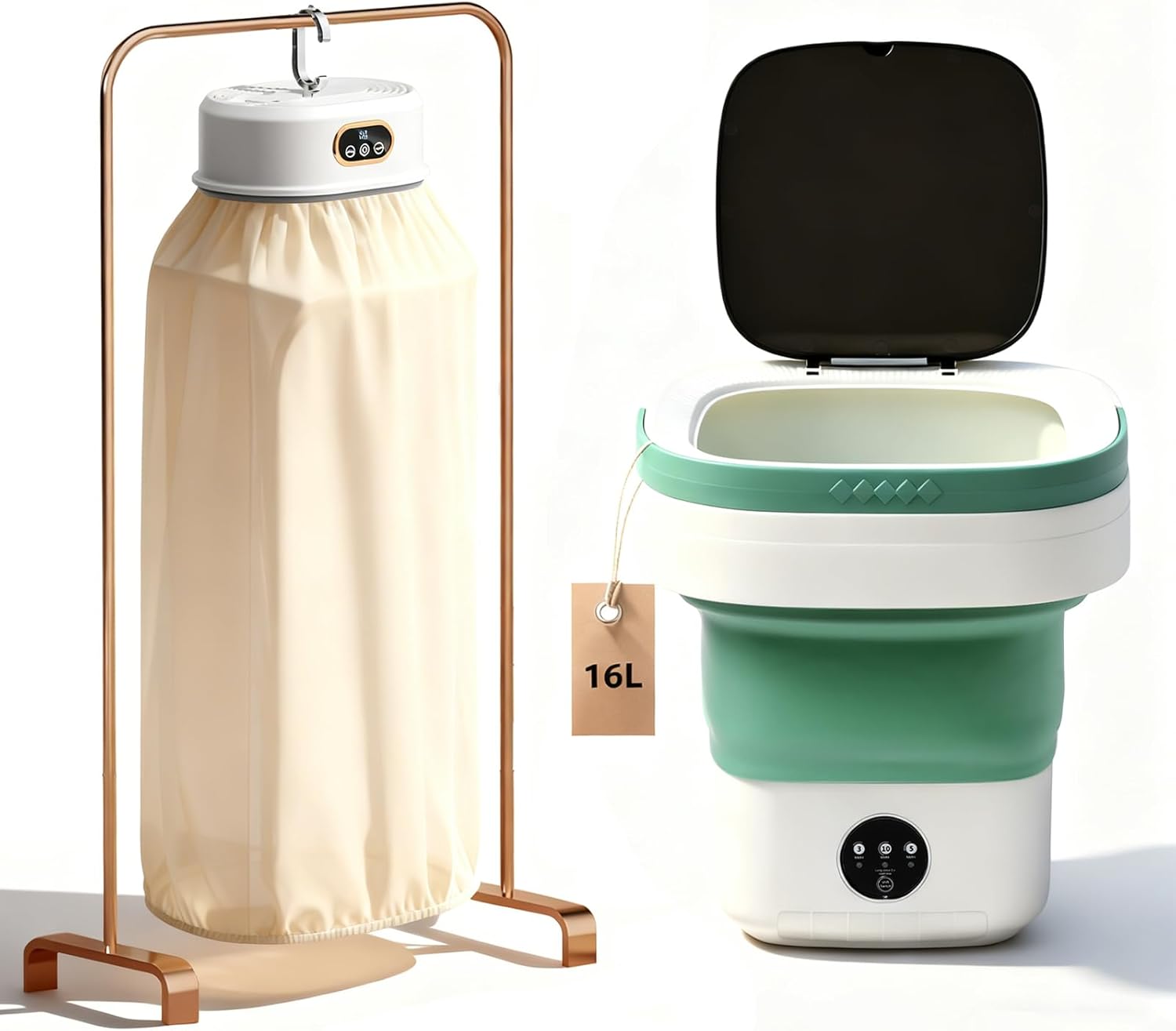 Portable Washer and Dryer Bundle - Foldable 16L Washing Machine with 3 Cleaning Modes + Quiet Compact Dryer with Adjustable Timer, Perfect for Travel, Apartment, Baby/Intimate Apparel