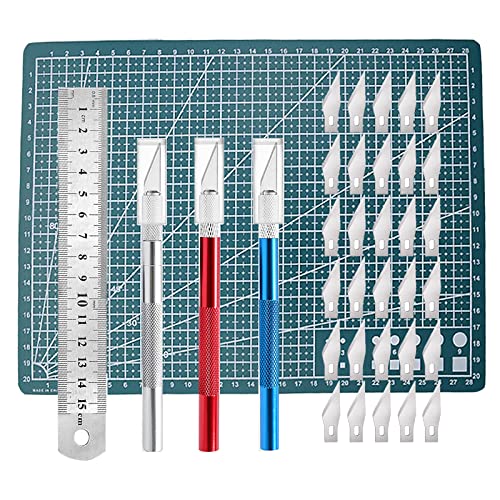 2 Stück Skalpell mit 20 Ersatzklingen, Bastelmesser Cuttermesser Hobbymesser Schnitzmesser Cutter für DIY Art Work Cutting (B)