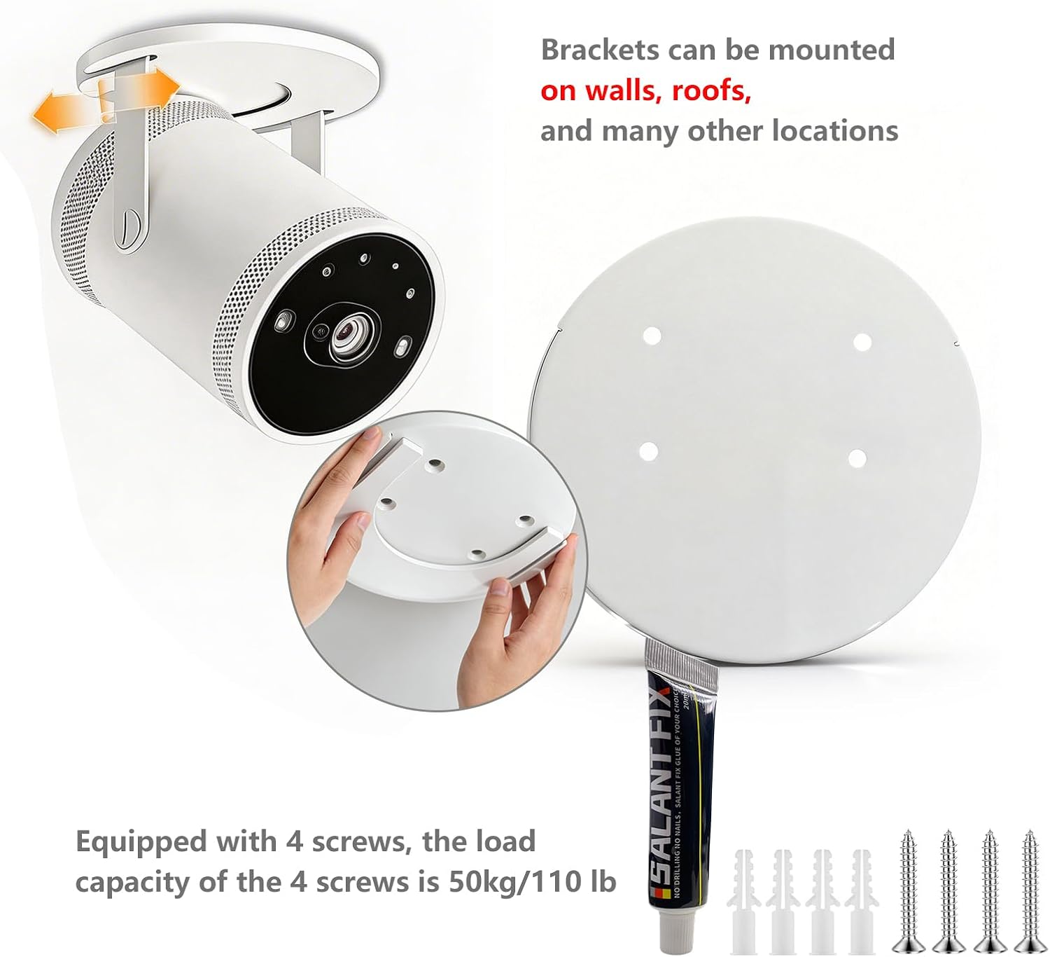 Drill Free Projector Wall Mount & Ceiling Mount for Samsung Freestyle 2nd Gen, Freestyle 2nd Gen Accessories Steel Projector Shelf (White (2 Set))