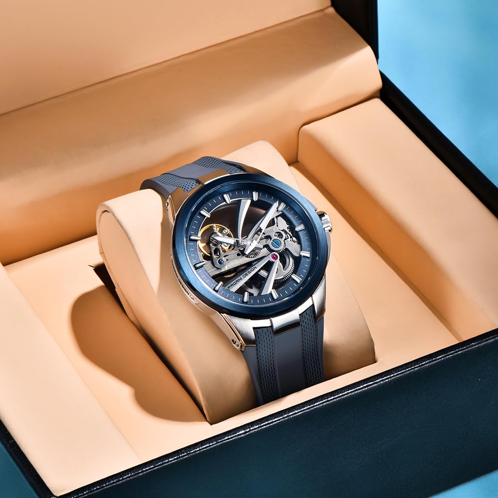 Pagani Design YS030 - Reloj mecánico automático para hombre, esfera de esqueleto, acero inoxidable, impermeable, deportivo, 10 bar, reloj casual de lujo para hombre