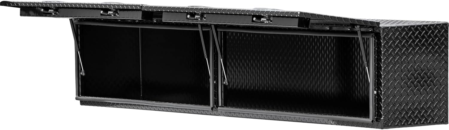 Buyers Products 1721770 Topsider Truck Tool Box, 18x16x96 Inch, Gloss Black Diamond Tread Aluminum, Dual Flip-Up Doors, Locking Compression Latch, Weather Resistant, No-Drill Mount, Made in USA