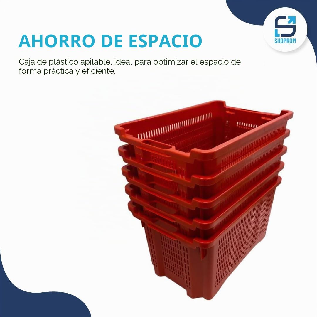 SHOPROM, Caja agrícola de plástico perforada, contenedor apilable para frutas y verduras, 52 x 36 x 31 cm (10)