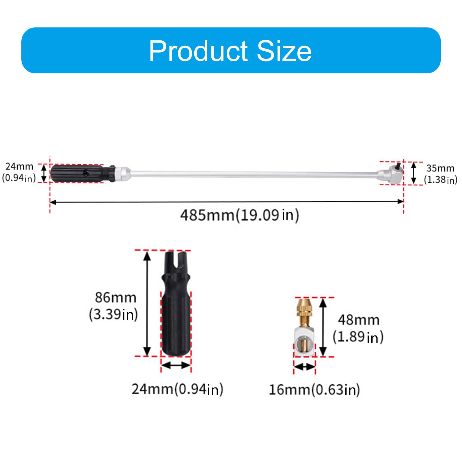 Herramienta de ajuste de carburador extendida de 480 mm con accionamiento de 90 grados para inactivos y tornillos mixtos, ajuste de carburador, mezcla de carbón y aire