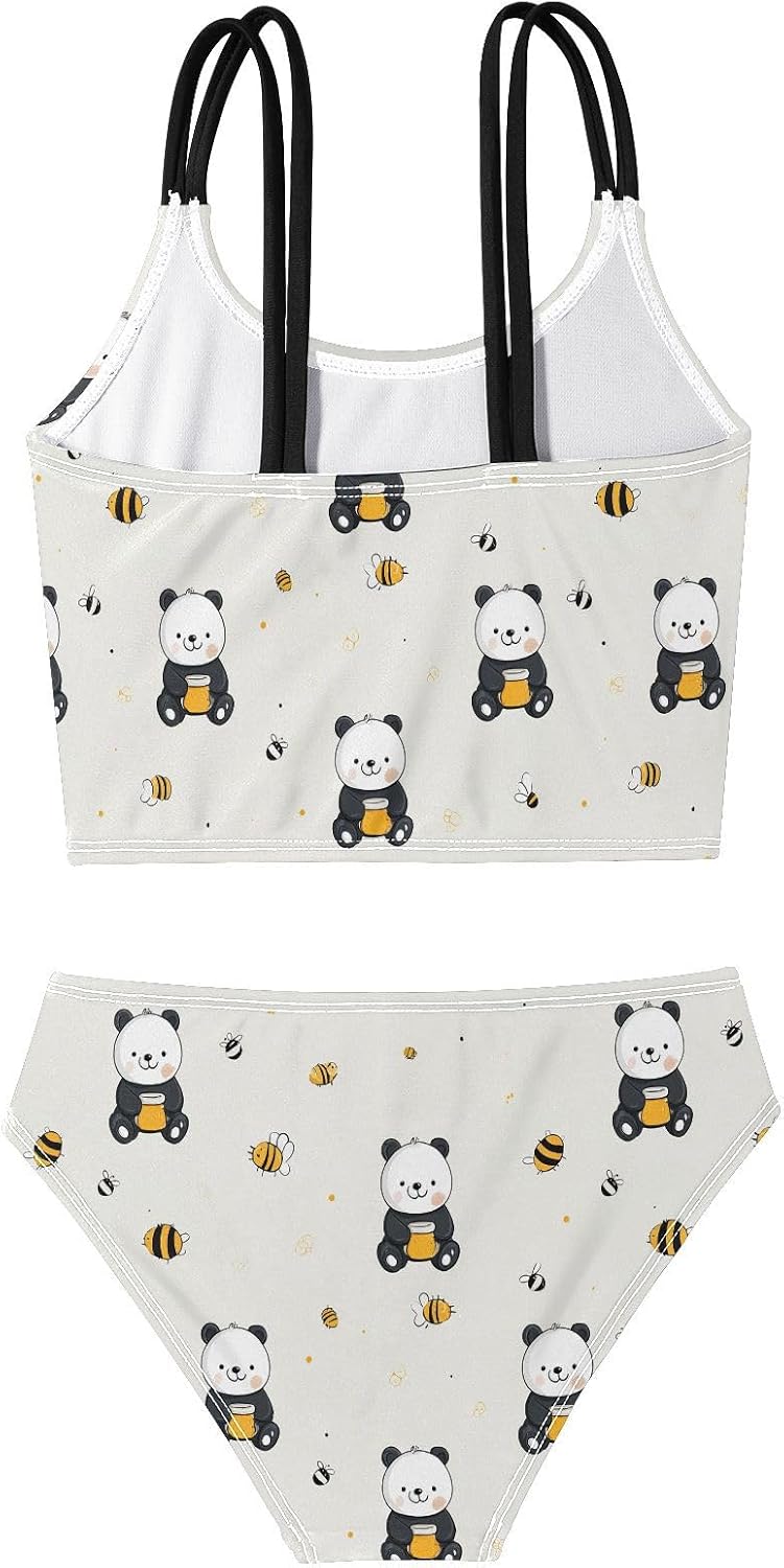 visesunny Girls Two Piece Swimsuits Smile Bear Bee Girl's Bikini Sets Bathing Suits for Girls Size 5-12Y