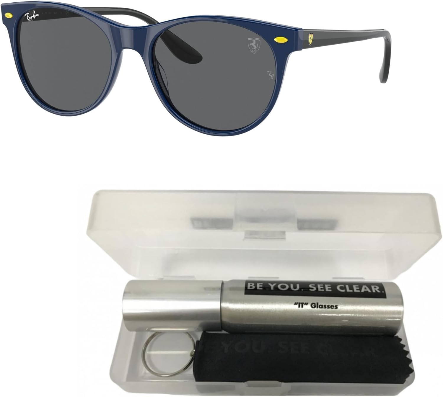 Ray-Ban RB2202M Sunglasses and Eyewear Cleaning Kit, showing both items.