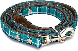 Puppy Leash for Small Dogs - StrawberryEC Cute Leather Peacock Green Plaid Leashes (Leash-Peacock Green)