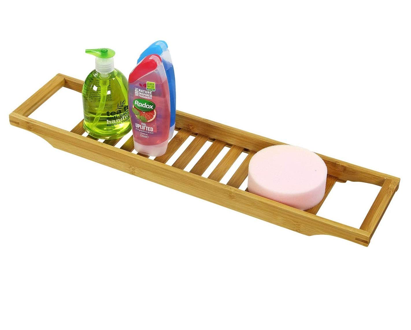 Greenfields 100% Natural Premium Bamboo Bath Caddy Wooden Bathtub Bathroom Over the Tub Tidy Shelf Storage Tray Rack Holder Organiser for Book, Drink, Tablet, Phone, Book (Natural)