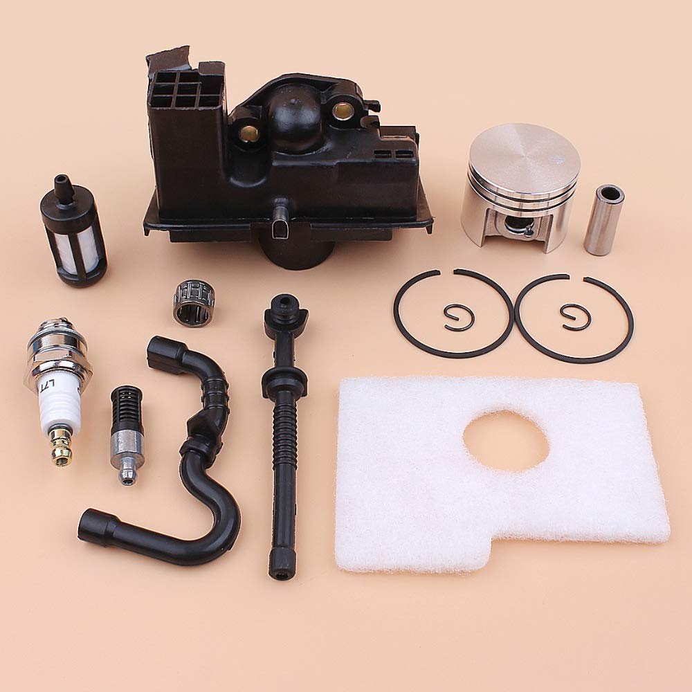 Anillos de pistón de 38 mm Adaptador de Filtro de Aire Kit de Filtro de Manguera de Aceite Combustible Compatible con STIHL MS180 018 MS 180 Repuestos de Motosierra de Gasolina 1130030 2004
