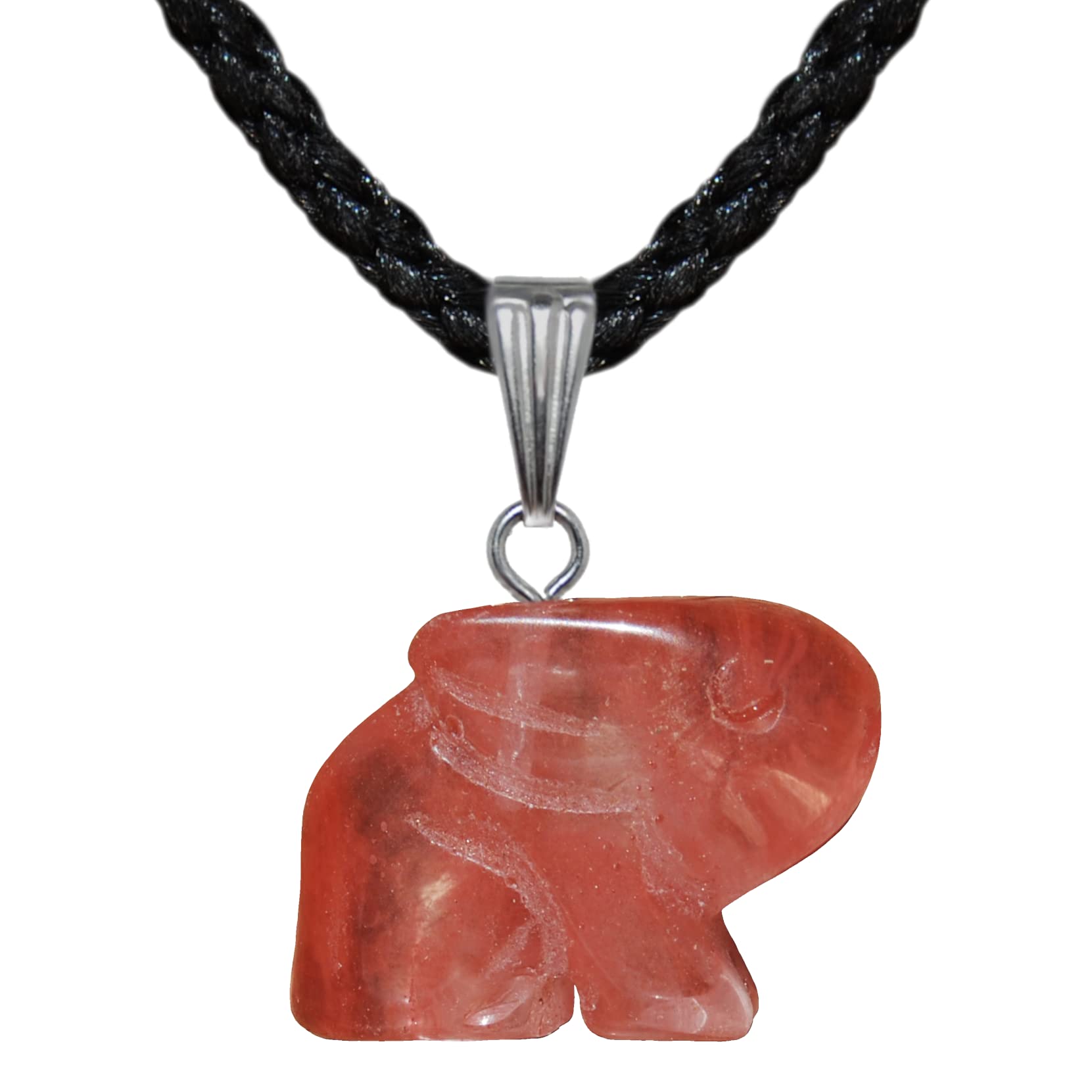 Steampunkers USA Wild Earth Collection - 20mm Bunny Rabbit Hare Animal – Pink Quartz, Red Clear – Adjustable Cord – Black, Stainless Steel, created-quartz