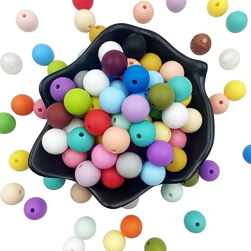 Cuentas sueltas de silicona de colores mezclados de 0.472in, 200 piezas para hacer collares y pulseras