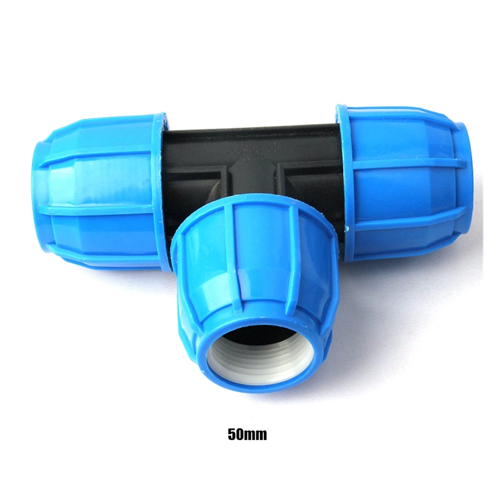 Manguera de jardín de cocina 1 50 mm 63mm Conector de camiseta de PE para el sistema de riego de invernadero agrícola Jardín Conector de tubería de tubería de agua Conector rápido
