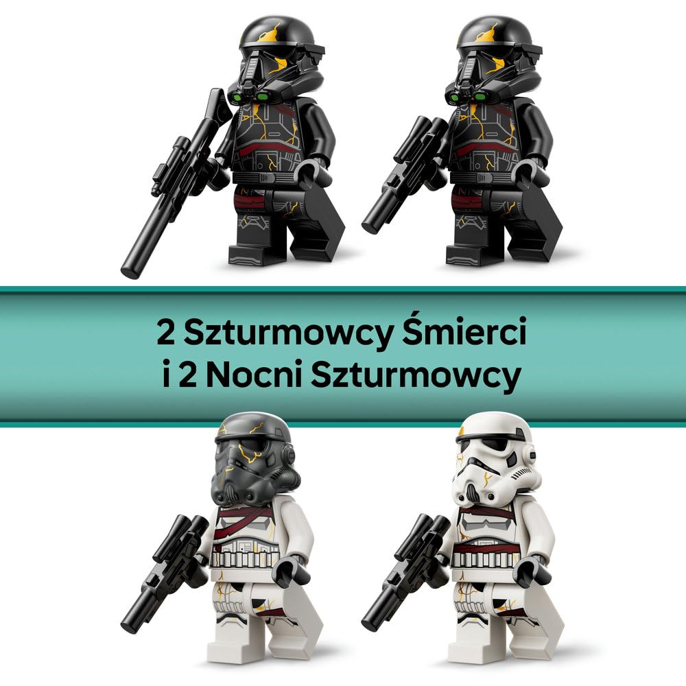 LEGO Star Wars Szturmowiec Śmierci i nocny szturmowiec — zestaw bitewny, zabawka konstrukcyjna dla dziecka do kolekcji, transportowiec i 4 postacie, prezent dla 6-latka, chłopca i dziewczynki 75412