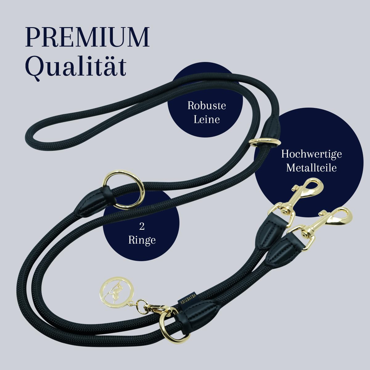 Midnight Hundehalsband & Leine Set | Veganes Leder Schwarz/Gold | Verstellbar | Kleine & mittelgroße Hunde (S/M 29–41 cm)