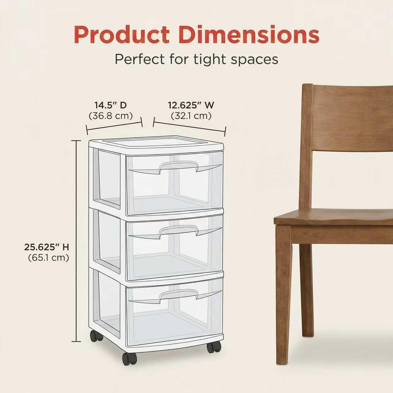3 Drawer Rolling Plastic Storage Cart with Large Durable Clear Drawers and Removable Wheels, Suitable for Bedroom, Dormitory, Closet, Kitchen and Office (WHITE) - Image 3