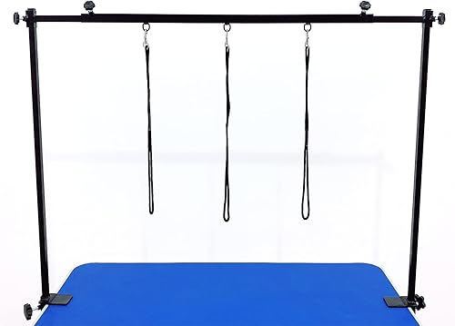 Qiwey Brazo de aseo de mascotas en forma de H con abrazadera para el aseo, marco de aleación de aluminio resistente con altura ajustable de 35.4