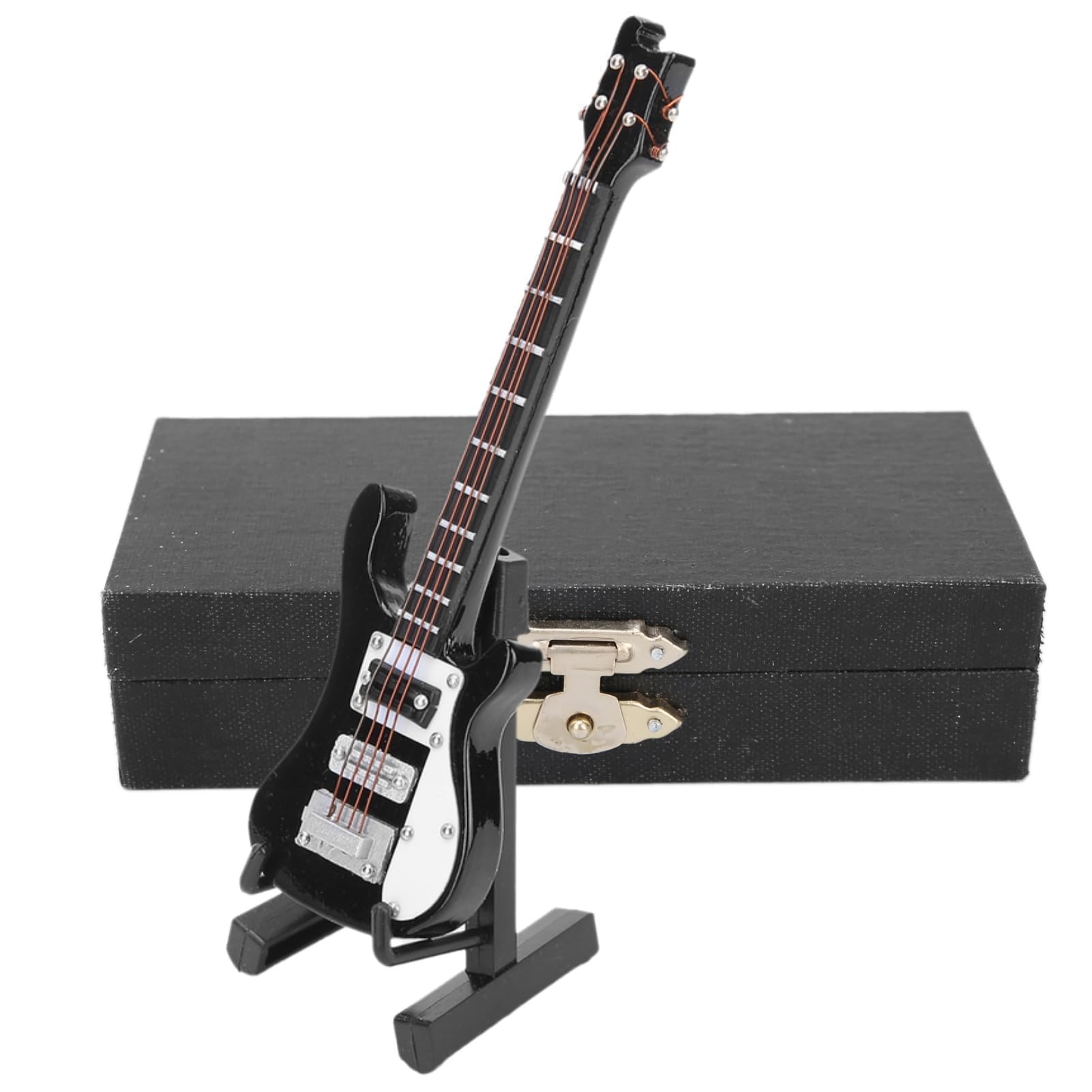 Guitare électrique miniature en bois avec support et étui, mini modèle de guitare miniature ornement pour maison de poupée miniature (noir) - Les Beatles, Paul McCartney, John Lennon, RIngo Starr, George Harrison Guitare électrique miniature en bois avec support et étui, mini modèle de guitare miniature ornement pour maison de poupée miniature (noir)