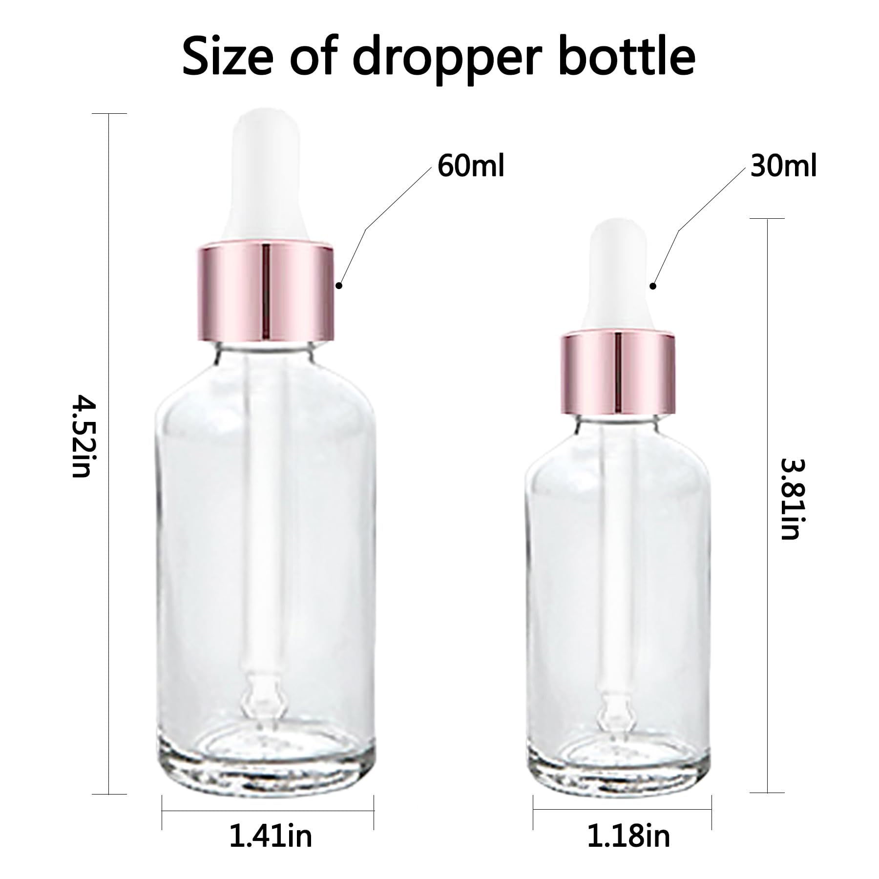 Tropfflaschen aus klarem Glas, mit Pipetten für ätherische Öle, Parfums (30 ml, Roségold), 48 Stück