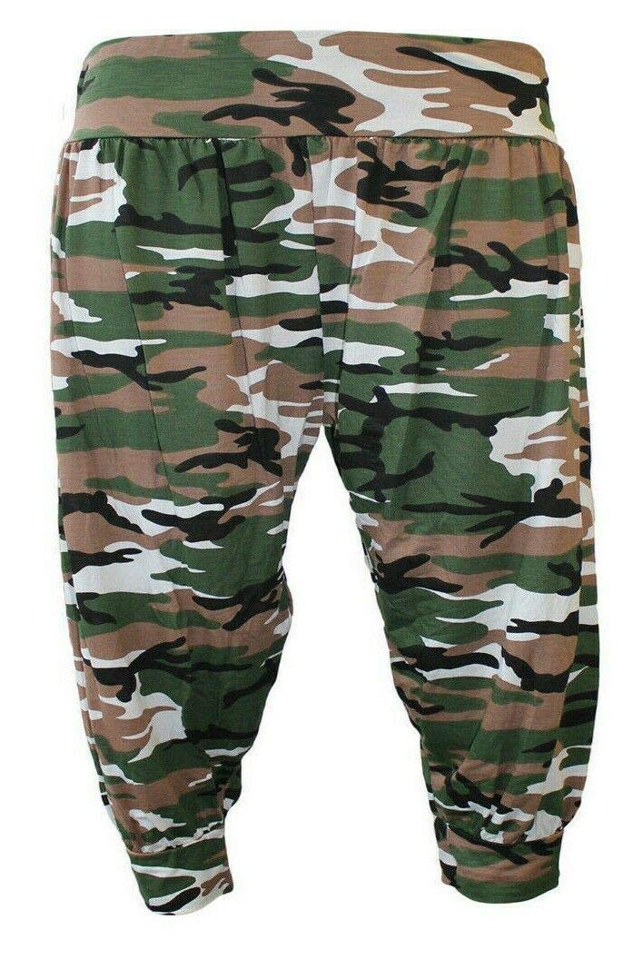 WearAll Womens Plus Size Cropped Harem Trousers Ladies 3/4 Plain Baggy Pants Army 16-18