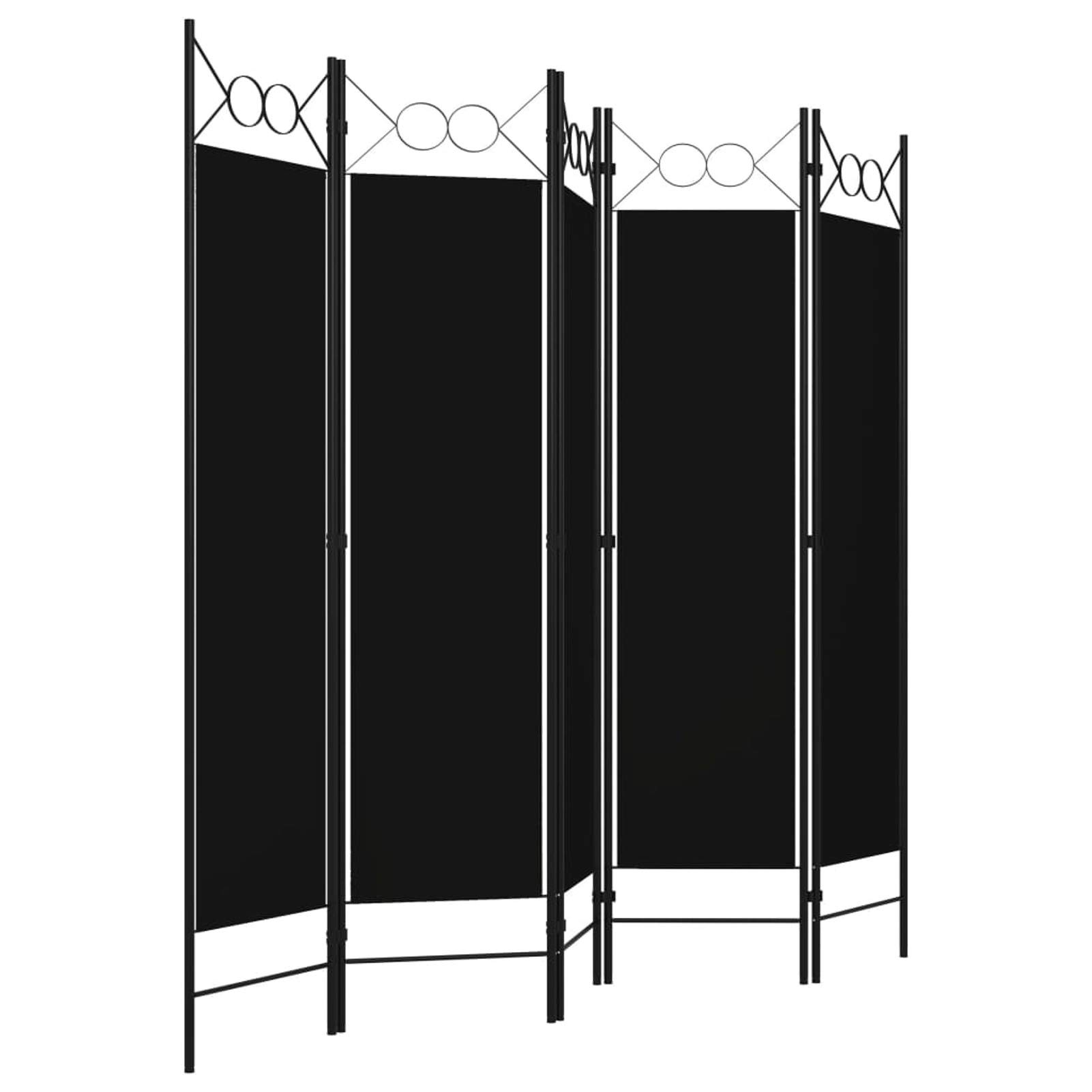 Homgoday Cloison de séparation à 5 panneaux - Noir - 200 x 180 cm - Paravent - Paravent - Cloison mobile - Séparateur d'intimité - Meuble mural d'intérieur - Chambre à coucher, bureau, salle de bain