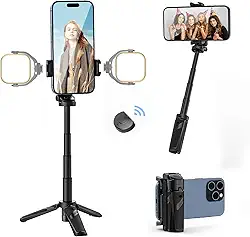 ULANZI JJ02 Bastão de Selfie Tripé: Grip, Bastão Retrátil 3 em 1 com Controle Remoto; Ajuste 360°, Sapatas Frias, Obturador Sem Fio 10m; Versátil e Portátil para Fotografia, Vlog e Transmissão