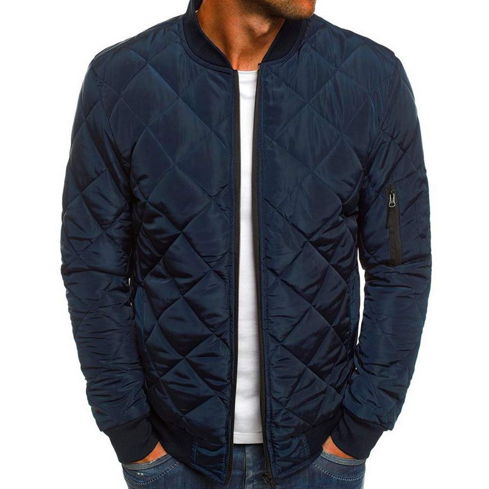 Mens Flight Bomber Jacket Diamond Quilted Varsity Jackets Winter Warm Padded Coats Outwear