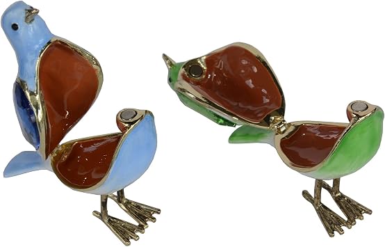 Green and Red Crystals Bird Trinket Box Jewelry Box Hand Painted Decorative Box with Hinged Lid Ring Earring Holder Bird Figurine Collectible