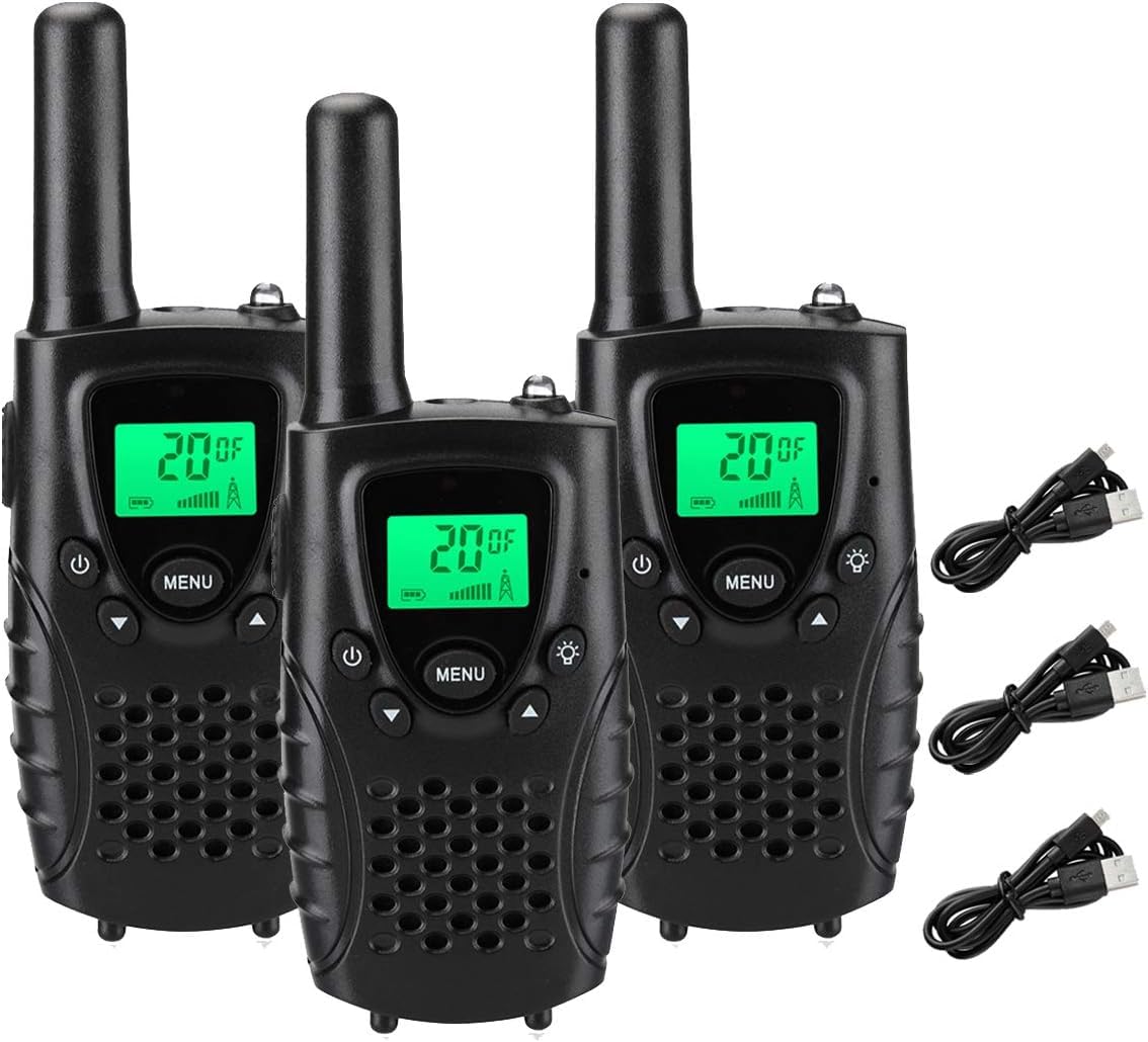 特定小電力トランシーバー 3台セットT38、充電式 、USBケーブル付属 省電力 無線機、免許・資格不要で使用できる、屋内と屋外のアクティビティに最適、理想的なホリデーギフト、総務省技術基準適合商品 あり ブラック
