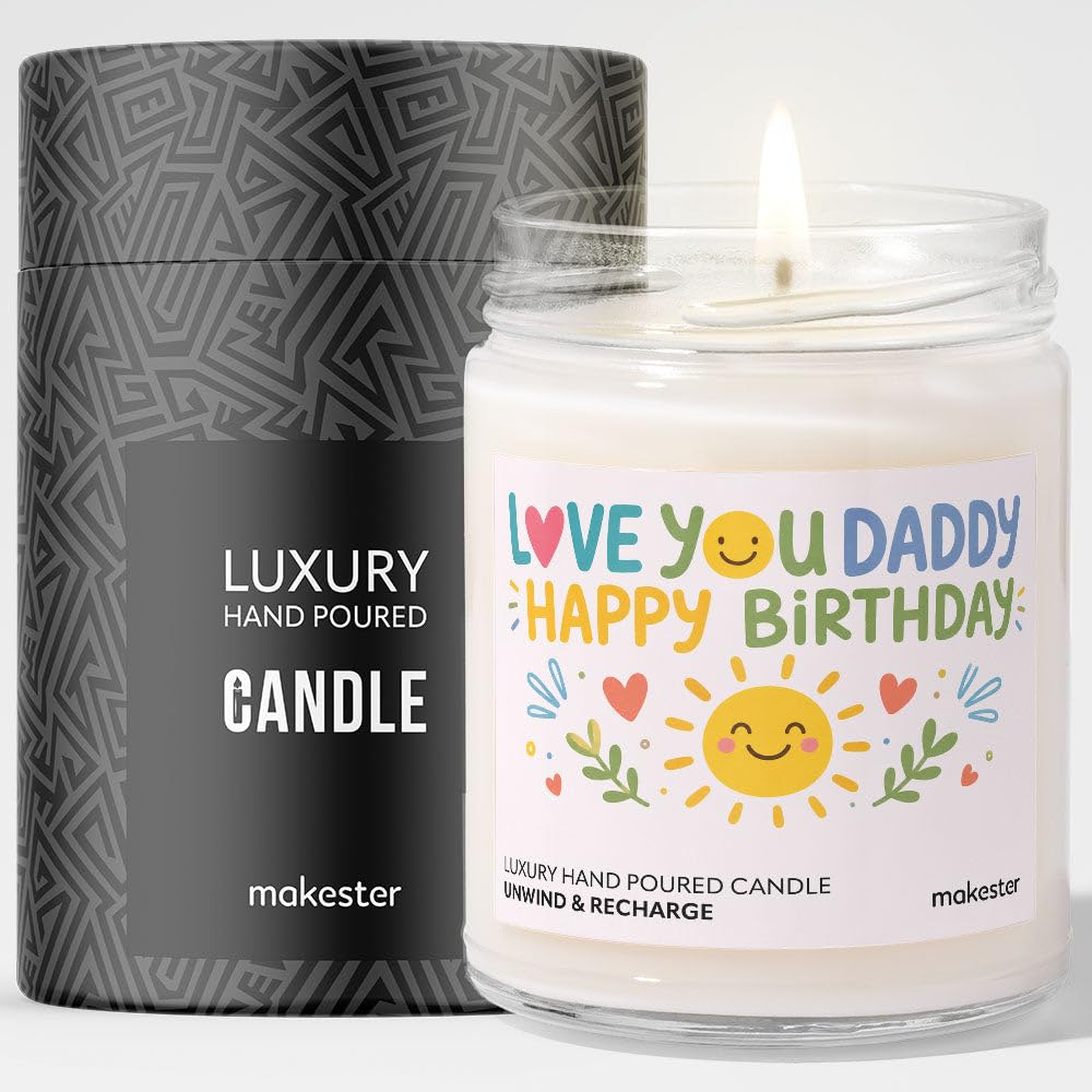 Birthday Gift for Daddy from Daughter - Luxury Soy Wax Candle - Vanilla, Jasmine, Sugared Almond - Makester — image 1