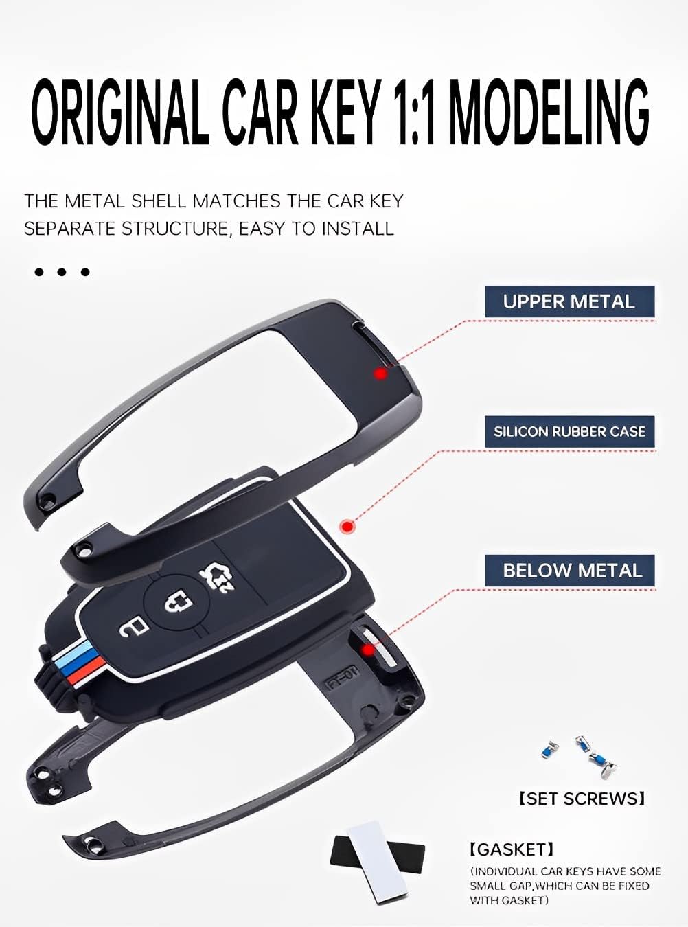 for Ford Key Fob Cover Case Metal Shell Car Smart Keys Keychain Compatible Mustang Explorer Fusion Escape F150 Edge Bronco 2018-2023(FDA-RED)