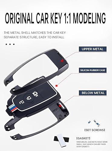 Miniatura 7 de Funda de metal para llavero Ford compatible con Mustang Explorer Fusion Escape F150 Edge Bronco 2018-2023(FDA-RED), Rojo -