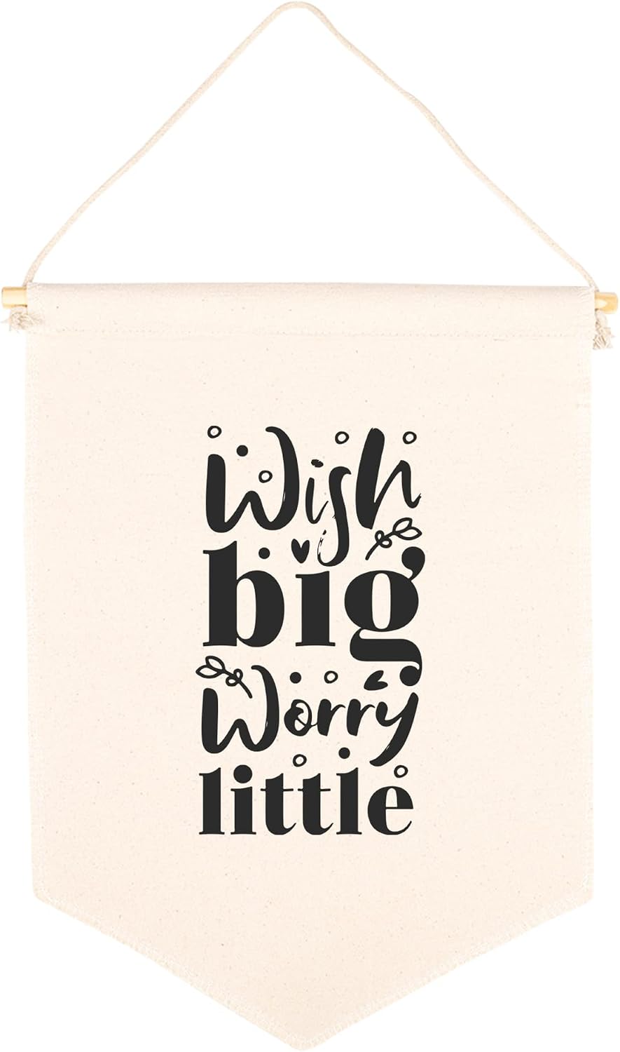 Andaz Press Hanging Wall Canvas Banner, Wish Big Worry Little Canvas Tapestry Wall Hanging Banner for Baby Girl Baby Boy Kids Canvas Nursery Wall Decoration Banner, Pennant Flag Wall Art Decor, 1-Pack