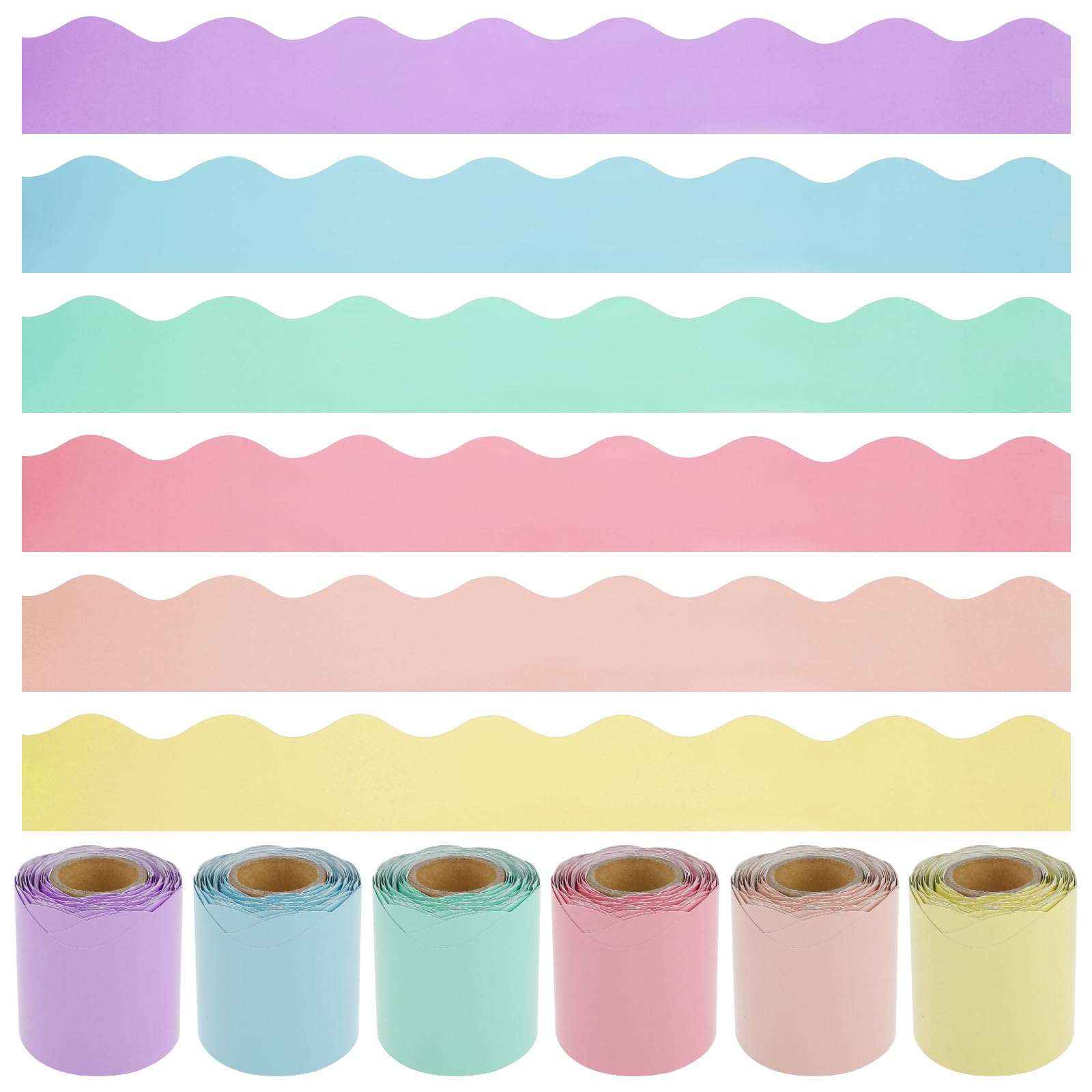 Sesaver 6 Rolls Bulletin Board Borders, 196.8 Ft Colorful Classroom Borders for Decorative, Scalloped Classroom Blackboard Display Trim Waterproof Poster Border Paper for Classrooms Offices Home