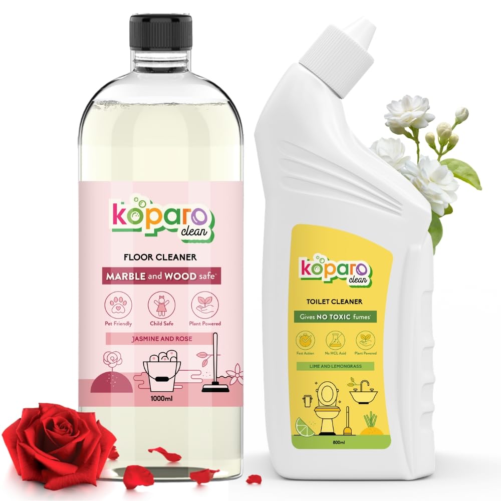 Koparo Natural Floor Cleaning Liquid and Toilet Cleaner Liquid Combo | Plant Based Formula | Tough Stain & Limescale Remover | Germ Kill Formula | Lime & Jasmine Freshness | 1L + 800ml-image-7