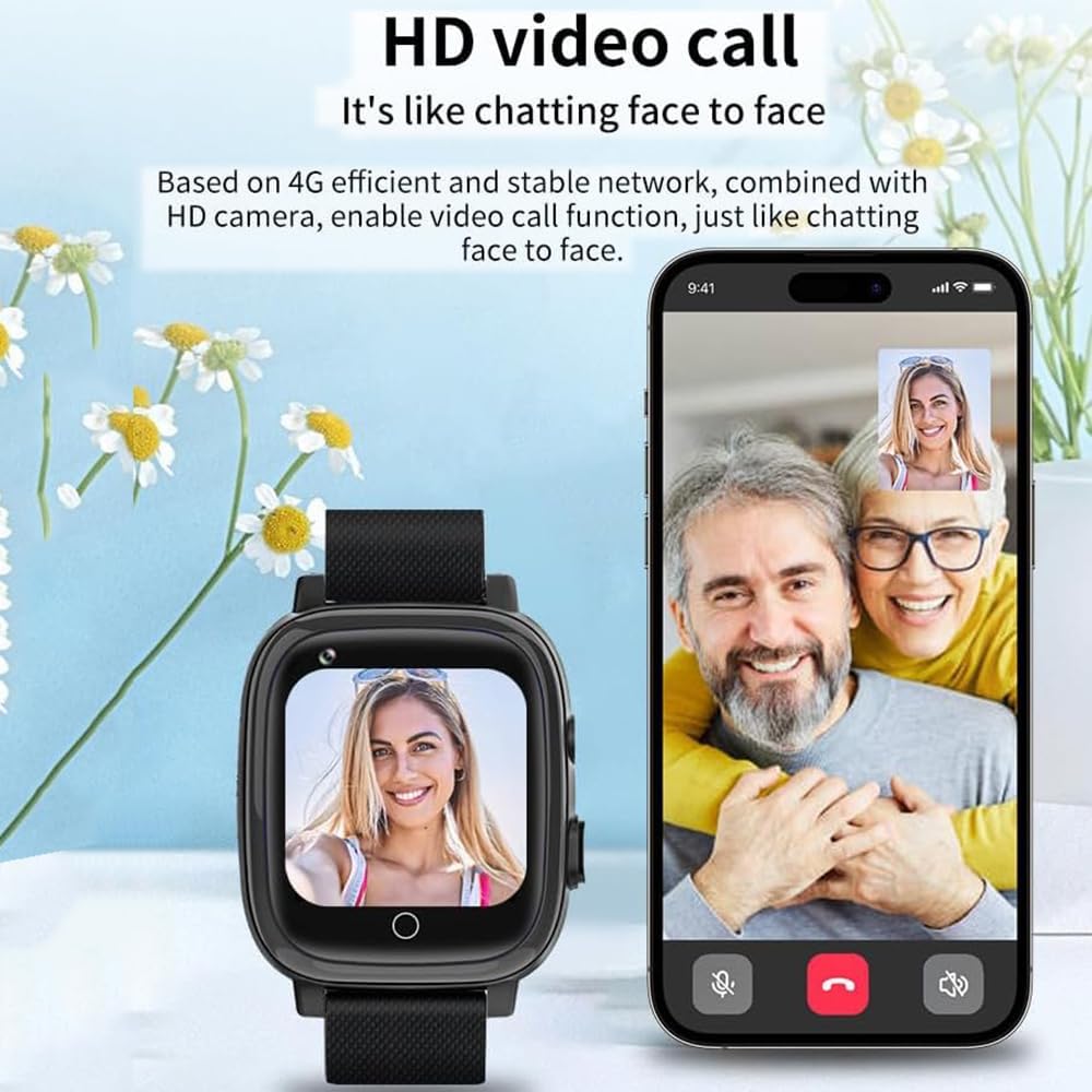 Smart Watch con pulsante di emergenza SOS, fotocamera, GPS, videochiamata 4G, promemoria di caduta, test della temperatura, monitor della pressione sanguigna per anziani, demenza, Alzheimer