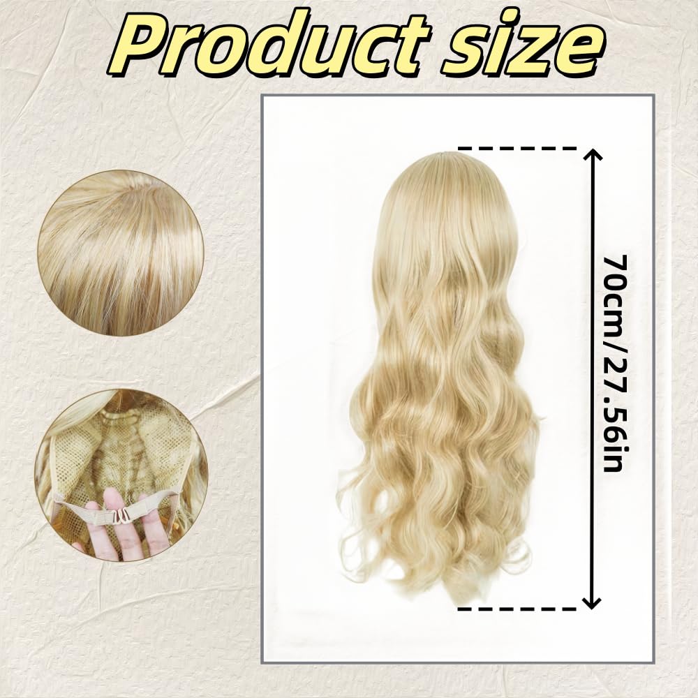SDXCJY Wave Wig Long Curly Wigs for Women Girls,27’’ Long Wave Blonde Wigs with Bangs,Charming Full Hair Replacement Synthetic Hair Wigs,Ladies Fancy Dress Wig for Cosplay Party and Daily Use (Blonde) - Image 2