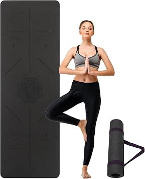 U&M Yoga Mat Non Slip, 0.24" Thick 72"x24" TPE Yoga Mats for Women Men, Anti-Tear Exercise & Fitness Mat with Carrying Strap, Workout Mats for Yoga, Pilates and Floor Exercise