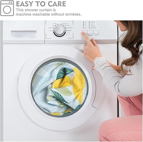 Miniatura 8 de Cortina de ducha de limón amarillo moderno, cortinas de ducha de tela de hojas de plantas para baño, cortina de ducha verde salvia, juego de