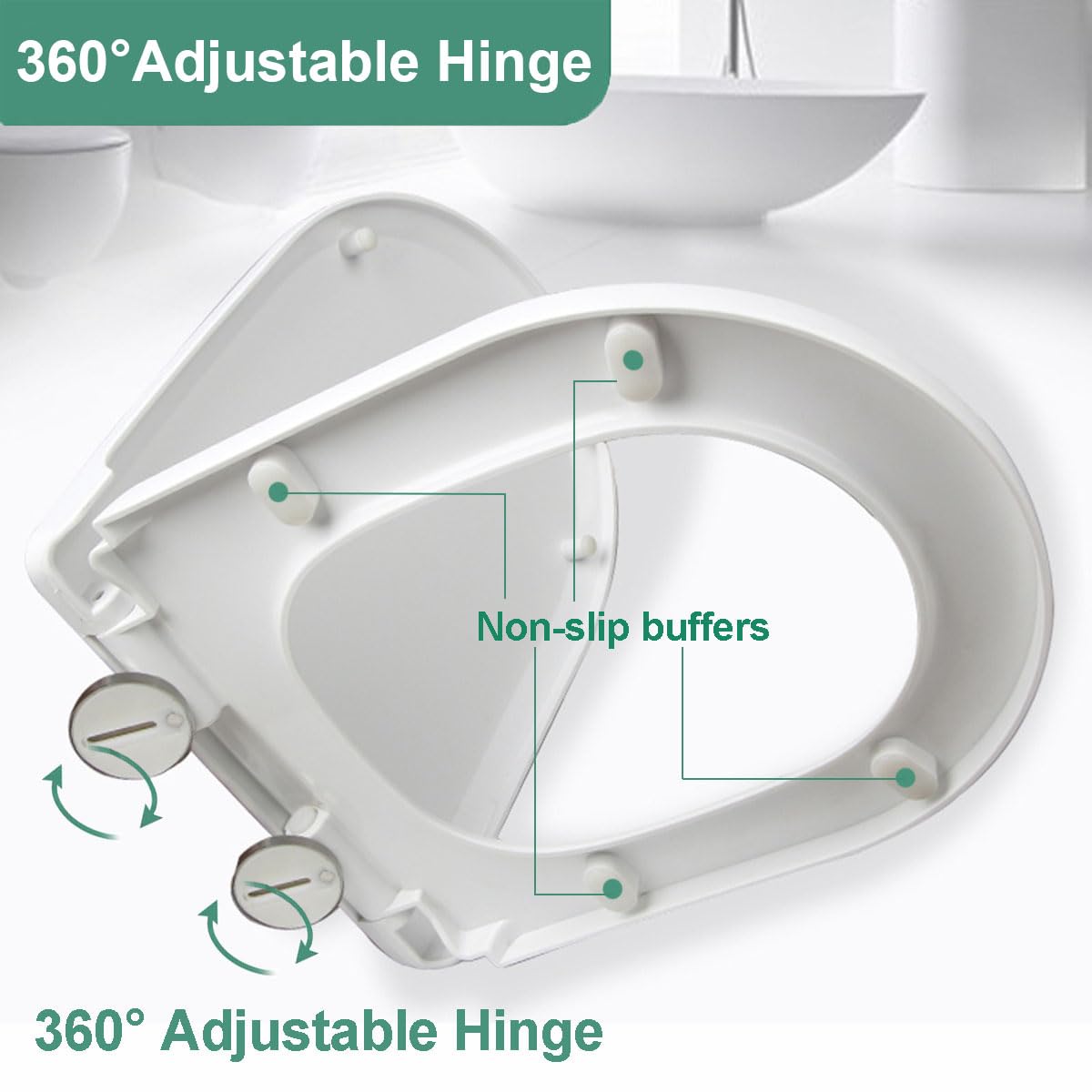 44x35cm,WC Sitz D Form Mit Absenkautomatik, UF-Material, Weiß Toilettendeckel Abnehmbar, Quick Release, Aufsatzmontage, Klobrille WC-Sitz, Klodeckel Mit Absenkautomatik Weiß