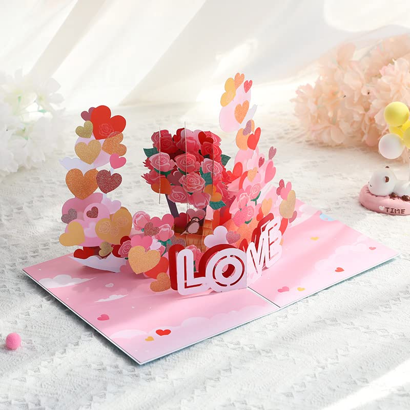 Dilightnews 3D Biglietti Auguri, Biglietto di Nozze 3D, Pop-up San Valentino Biglietti, Biglietto di Auguri di Matrimonio Pieghevole con Busta, per Fidanzata, Moglie, Mamma
